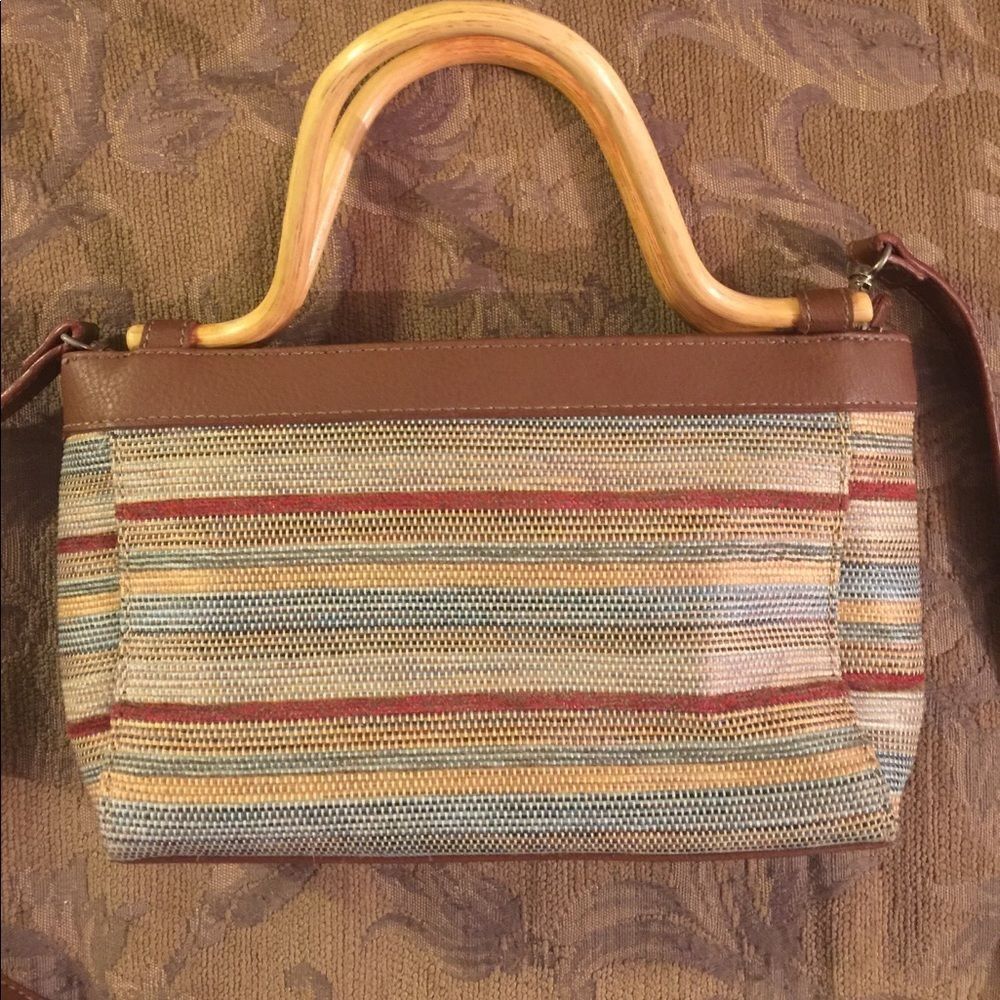 Worthington Brown stripe handbag w/ wood handles
